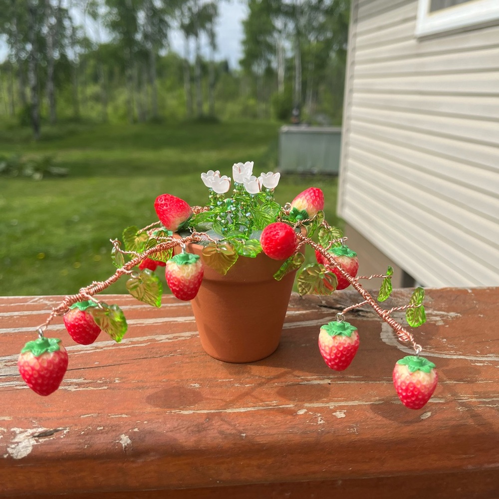 Handmade Strawberry Plant Decor in Terracotta Pot